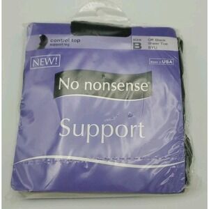 No Nonsense Support Leg Pantyhose Control Top Sheer Toe Off Black Sz B USA Made